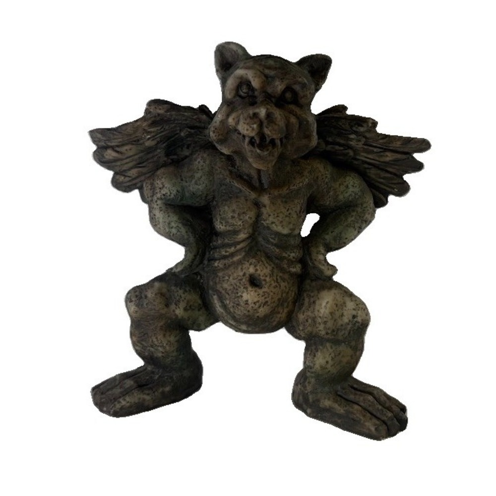 Vintage 90s Gothic Gargoyle Figurine 5" Resin Faux Stone Moss Statue Wings Garg